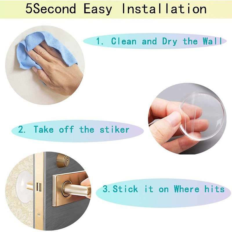 6pcs Door Stopper Wall Protector Self-adhesive Quiet Reusable Shock Absorbent Gel Door Handle Silencer Wall Protection