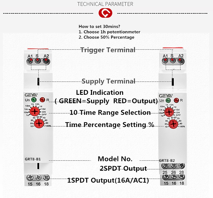 Free Shipping GEYA GRT8-B Off Time Delay Electronic Relay 16A AC230V or AC/DC12-240V with CE CB Certification