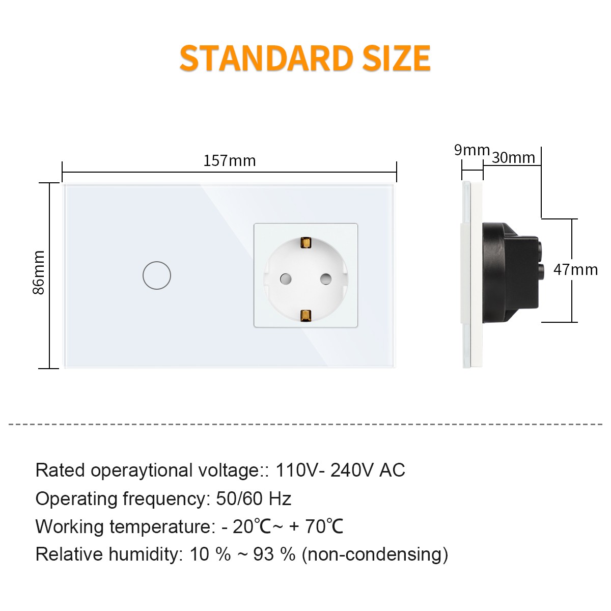 Bingoelec EU Standard Light switch 1Gang 1Way Touch Switch With 16A Germany Wall Socket Crystal Glass Panel sockets and switches