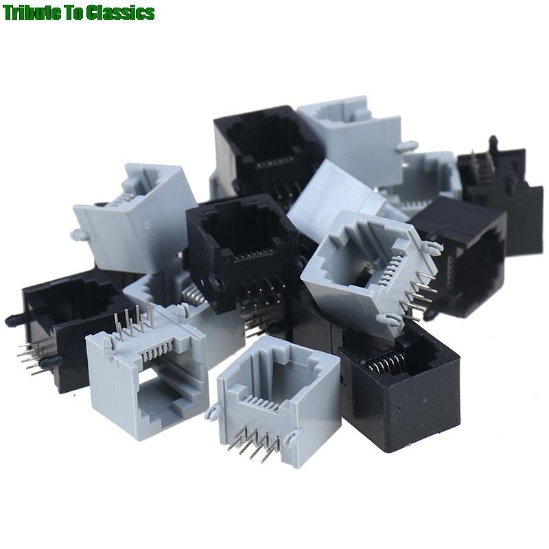 10pcs/lot RJ45 8P8C Computer Network Internet PCB Jack Socket Black and Gray