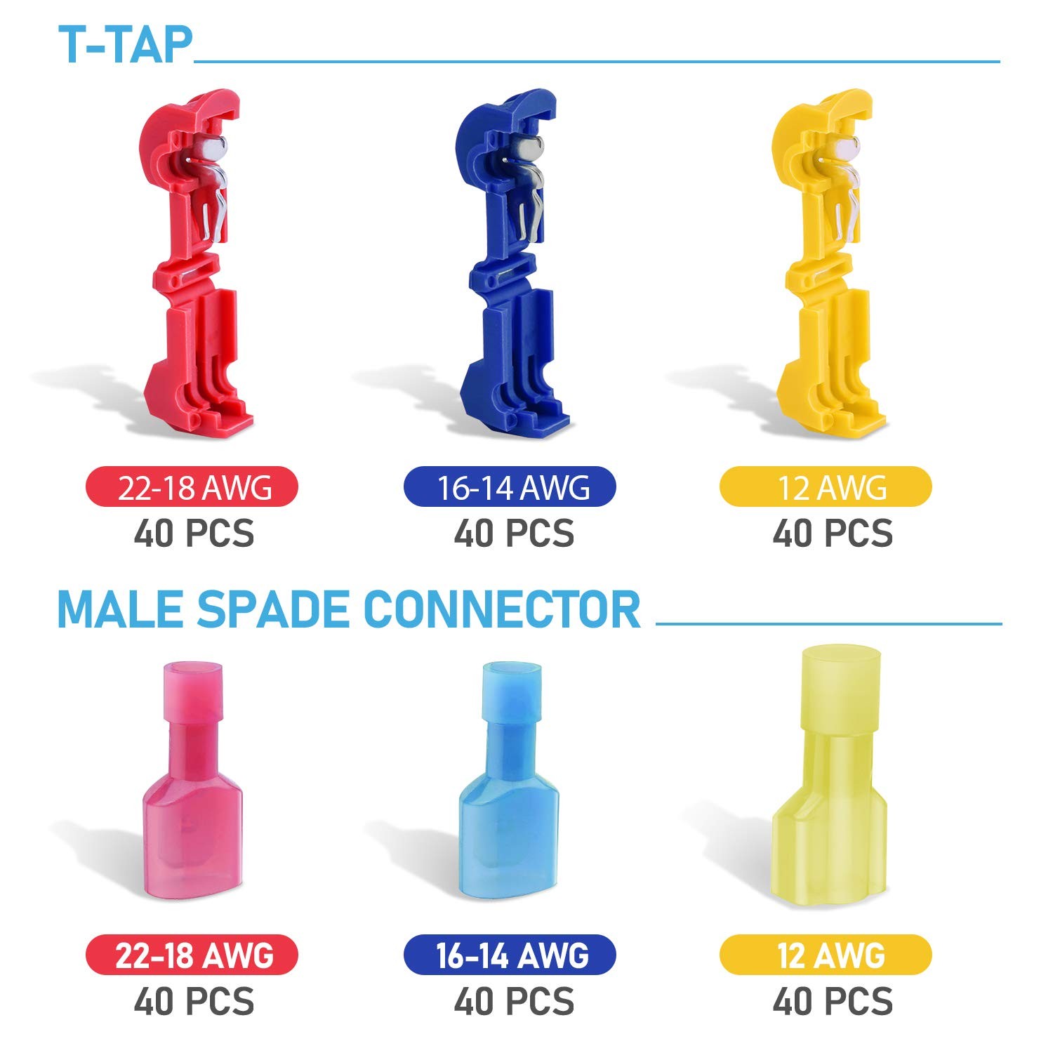 SUOSOK T Tap Fast Electrical Cable Connectors, Snap Splice Lock Wire Terminal Crimp Wire Connector Electrical Connector Waterproof