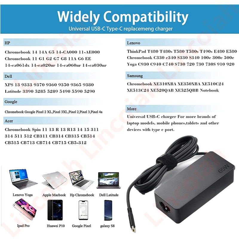 20 فولت 3.25A 65 واط USB نوع C محول الطاقة شاحن لينوفو ثينك باد X1 الكربون اليوغا X270 X280 T580 P51s P52s E480 E470 s2 المحمول