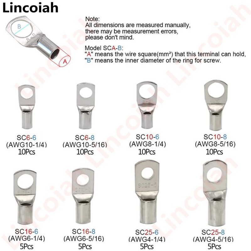 HX-50B Cable Lug Crimping Tool for Heavy Duty Wire Lugs, Battery Terminal, Copper Lugs AWG 8-1/0 with 60pcs Copper Insulated Terminals