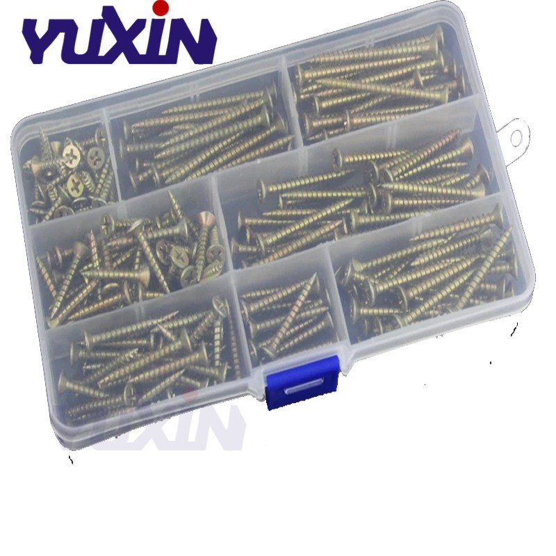 230pcs wood screw set cross recessed fiberboard screw zinc plated self tapping screw countersunk flat head flat board