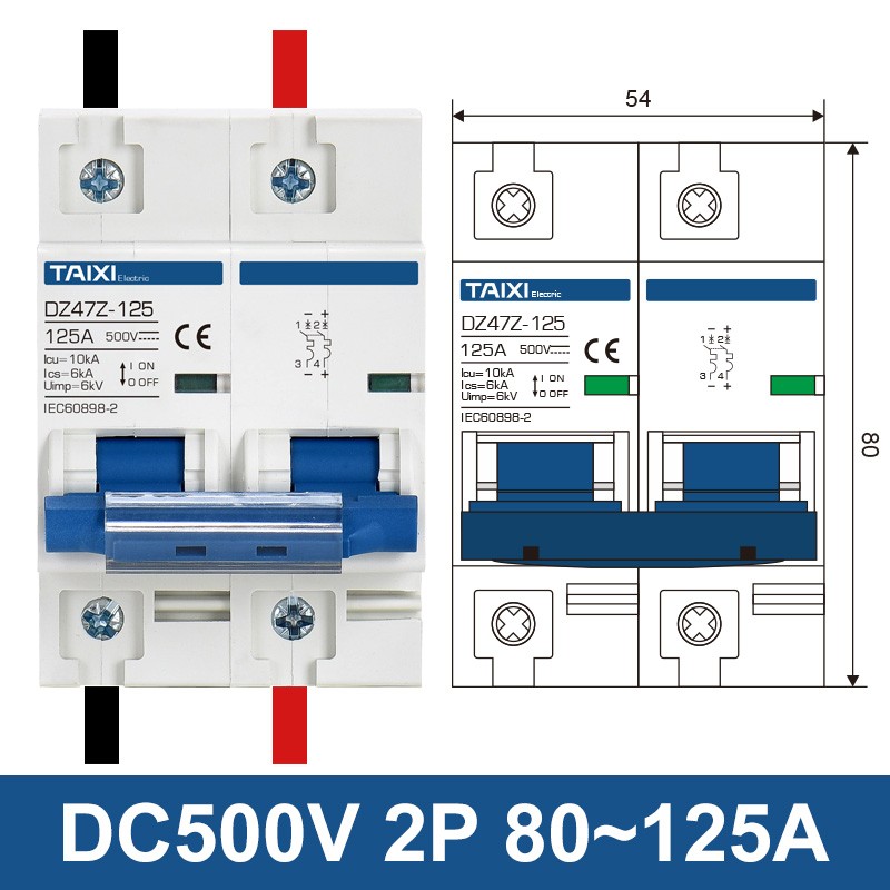 TAIXI Solar Photovoltaic DC PV Circuit Breaker Switch MCB DC250V 500V 1000V 16A 32A 40A 50A 63A Air Switch 100A 125A