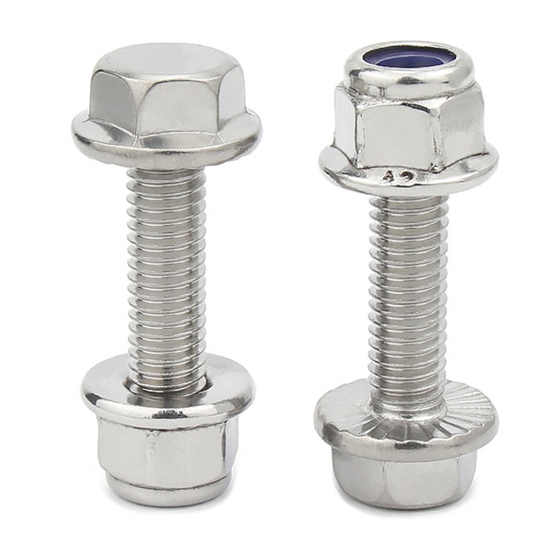 External Hex Bolt M5 M6 M8 M10 304 Stainless Steel Outer Hexagon Flange Screw Anti Slip Flange Nylon Locknut Combination Set