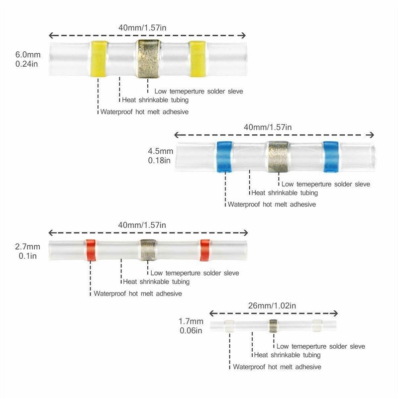 50/100/250 قطعة مختلط الحرارة يتقلص ربط محطات مقاوم للماء لحام كم أنبوب سلك كهربائي معزول بعقب موصلات عدة
