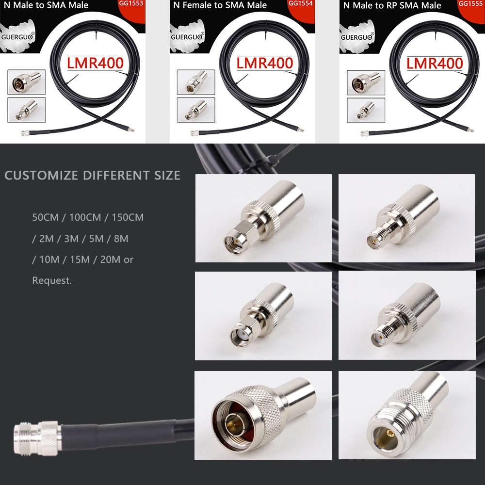 RP SMA Female to RP SMA Female LMR400 Cable 50Ohm RF Converter Low Loss Pigtail WiFi Antenna Extension Cable Signal Booster Jumper