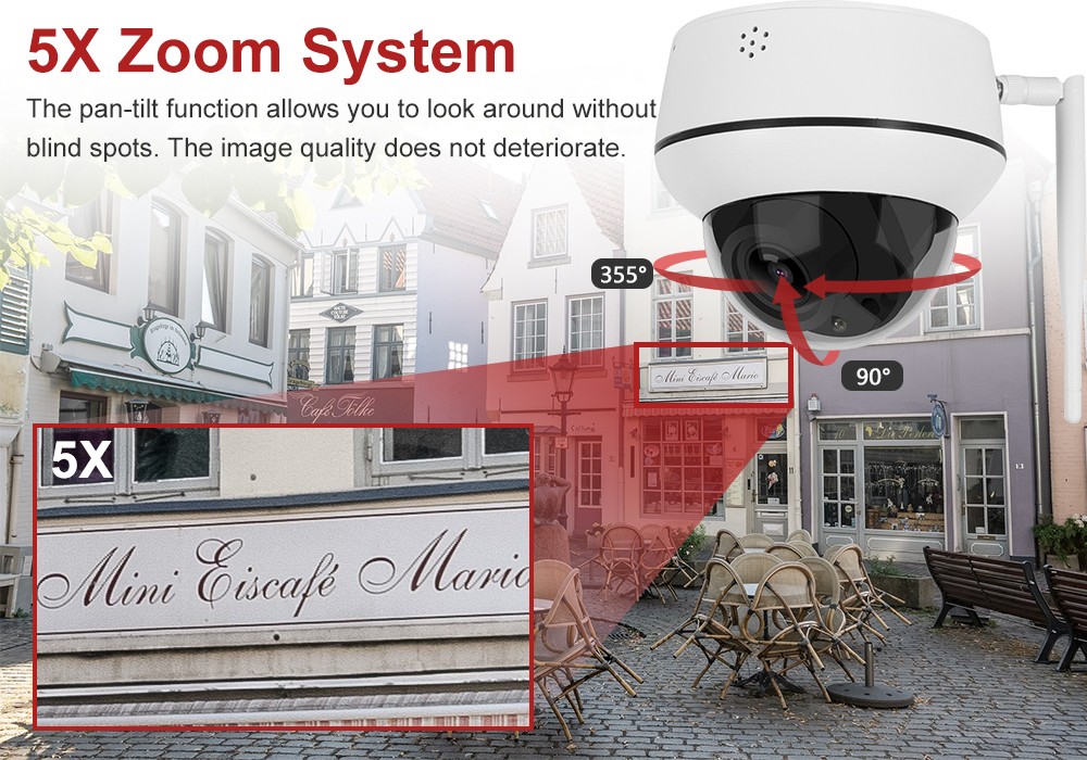 Anpviz 5MP PTZ WiFi IP Camera Outdoor 5X Zoom Wireless Security CCTV Camera Two Way Audio Mic Speaker IR 30m IP66 CamHi H.265