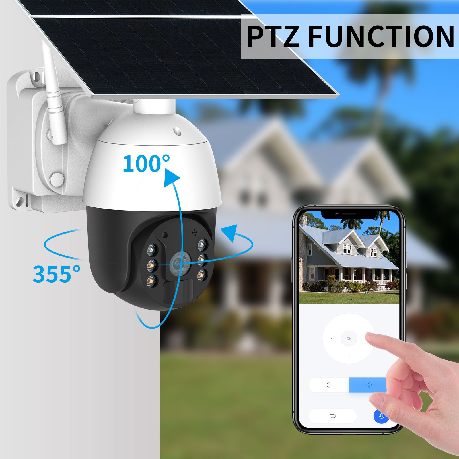 Gadinan Solar Power IP CCTV Camera 4G 1080P PTZ Rechargeable Outdoor Two Way Audio Security Protection Camera with TF Card