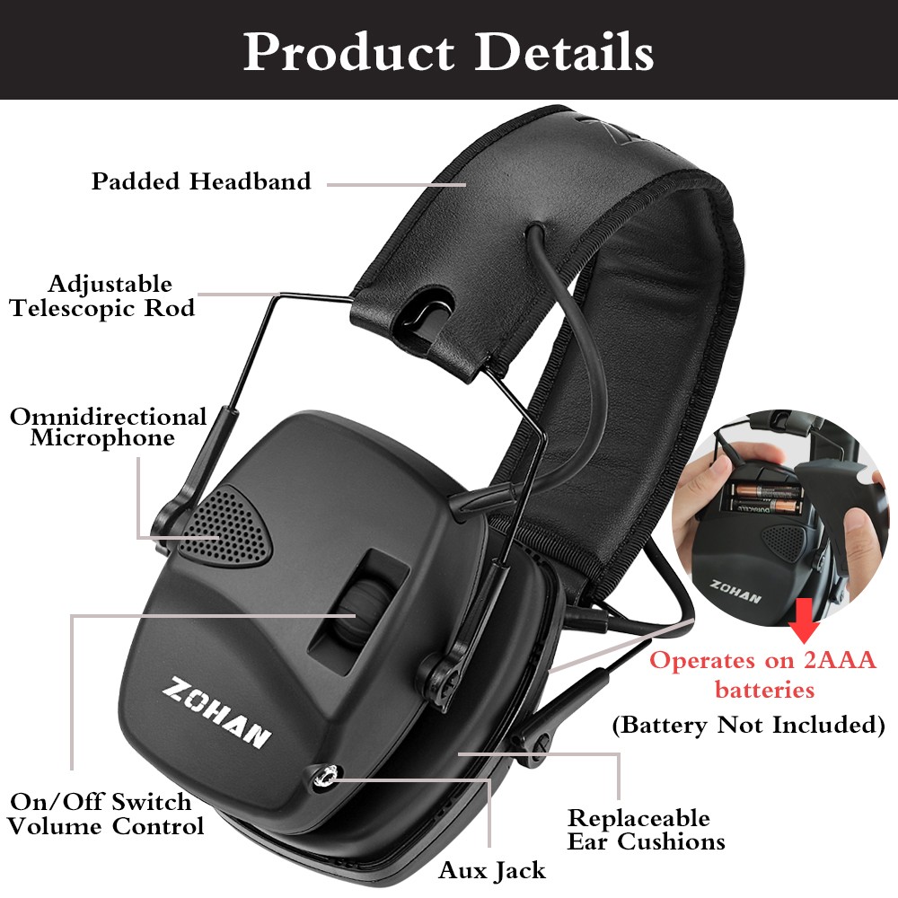 ZOHAN Electronic Shooting Ear Protection Sound Amplification Anti-noise Earmuffs Professional Hunting Ear Defenders Outdoor Sports