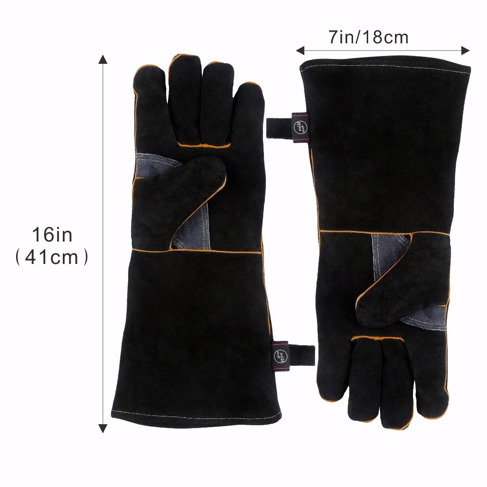 KIMYUAN - Heat Resistant Welding Gloves, 016/017L, Ideal for Cooking, Baking, Stovetop, Animal Handling, BBQ, Black-Grey, 14/16 inch