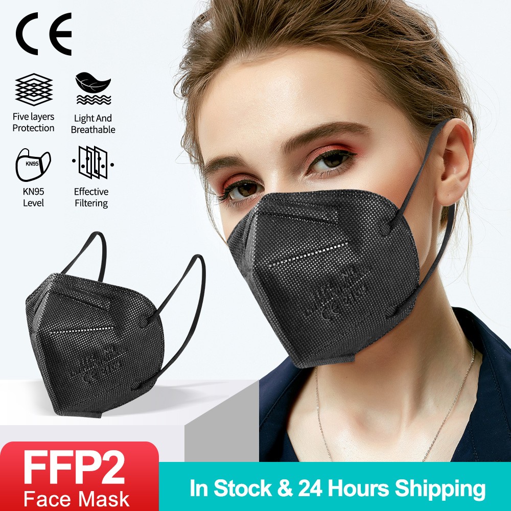 قناع Mascarillas ffp2reuse zable ffp2masable 5-Layer KN95 قناع FFP2 واقي للوجه (5 طبقات أسود) Mascherina ffpp2 Masque fpp2