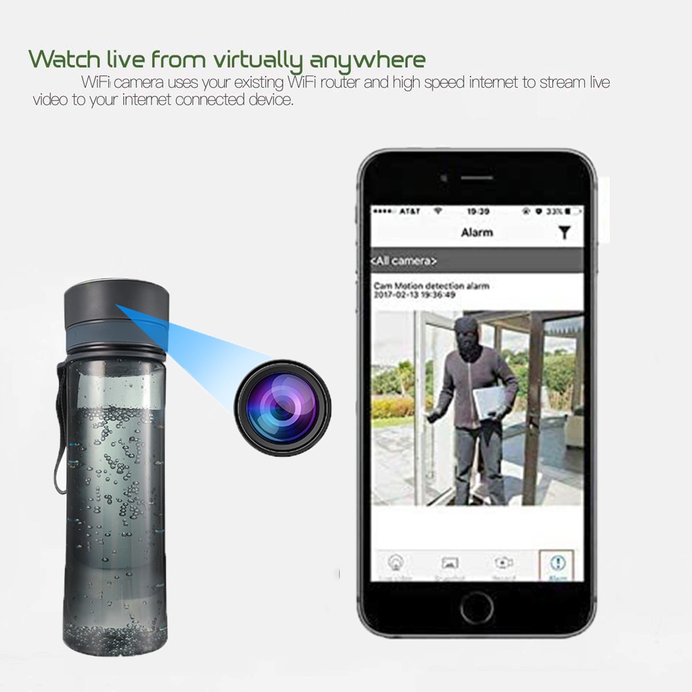 750ml Portable Water Bottle Pinhole Camera Mini Desk Water Cup Video Surveillance Camera & Audio Recorder Wifi Remote Monitor