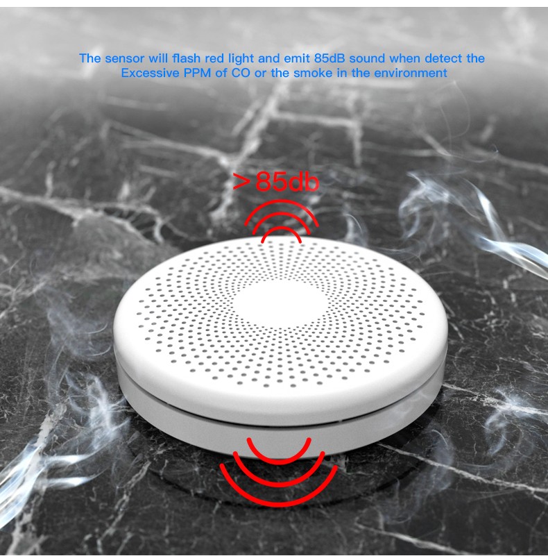 Tuya WIFI 2 in 1 Smoke Carbon Monoxide Combo Detector CO Smoke Alarm Sensor with LED Indicator, AA Battery Power