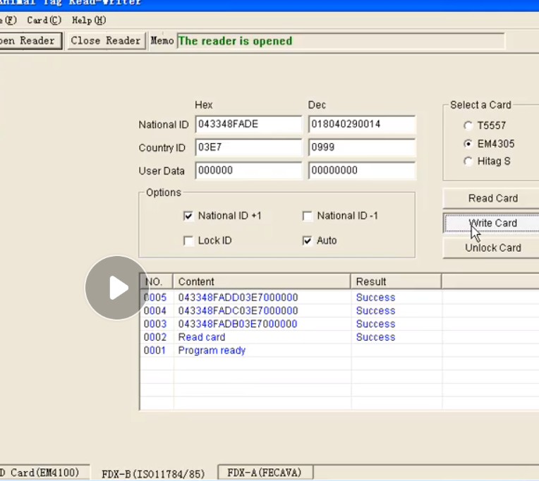 EM4305 Reader Writer Rfid 125-134.2KHZ ISO 11784/85 Card Reader , Animal Chip Writing Encoder Saving SDK