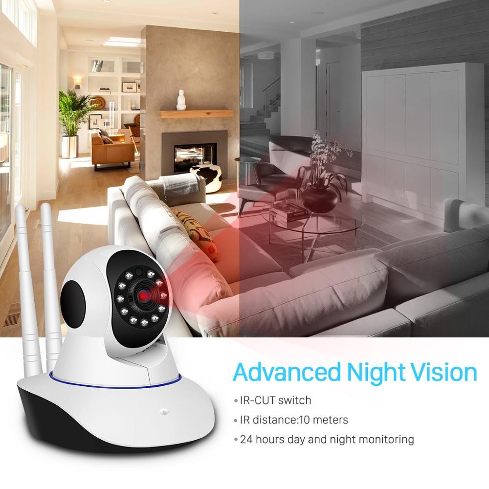 BESDER 3MP Dual Antanne Wireless IP Camera Smart WiFi IP Camera 360 Degree Home Panoramic Night Vision Webcam Cam