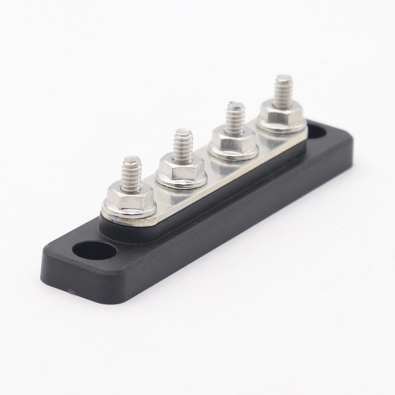 Bus Terminal Bar and Cover High Current 4 Way Busbar Distribution Block Assembly 4 Way 100A + Clear Top Cover for 12/24V Car