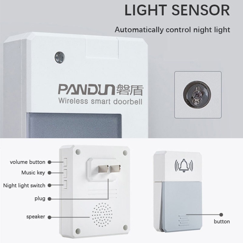 New Intelligent Wireless Doorbell Self-Generating Battery-Free Receiver With LED Light Caller Function Doorbell Chime Waterproof