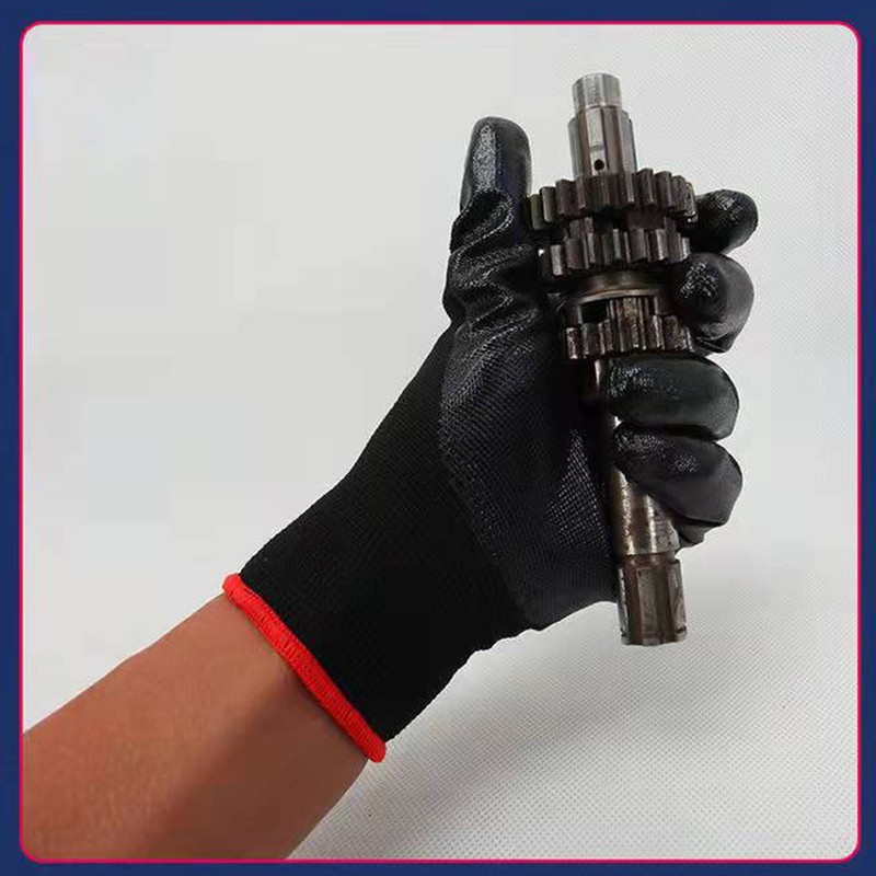 Black Nitrile Palm Coated Anti-Static Safety Gloves With Wear-Resistant Non-Slip Breathable Nitrile Work Mechanic Working Glove