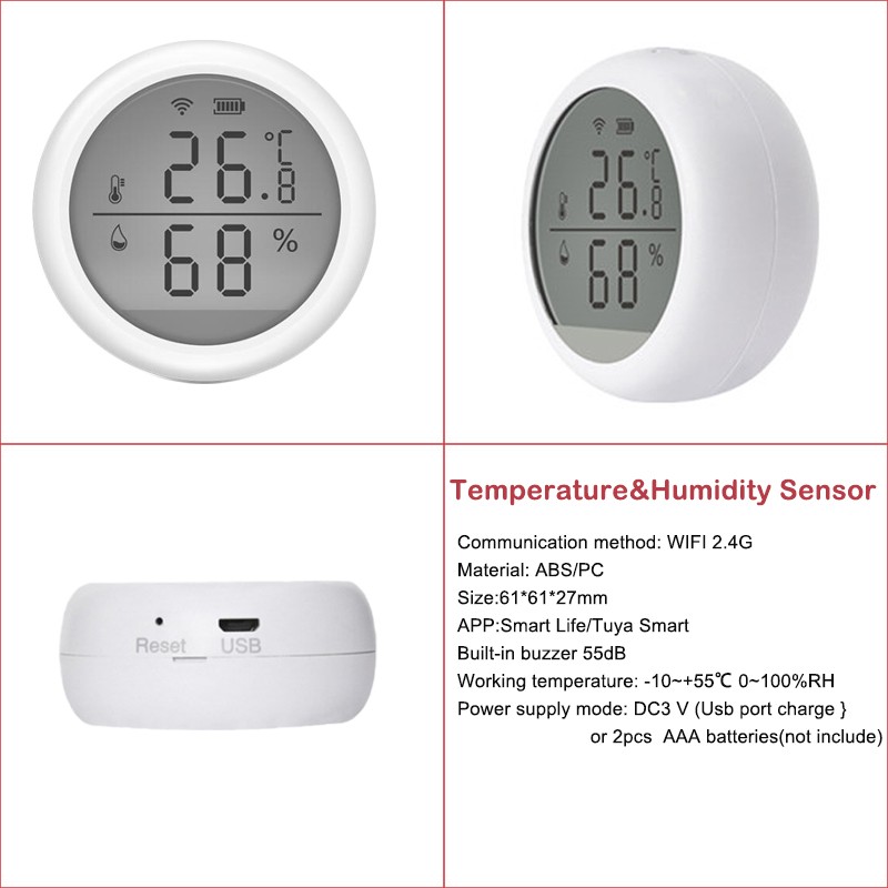 Home Security Products Personal Alarm 6pcs-kit Wifi Smoke Gas Detector Thermometer Motion Monitoring Door Friction Sensor