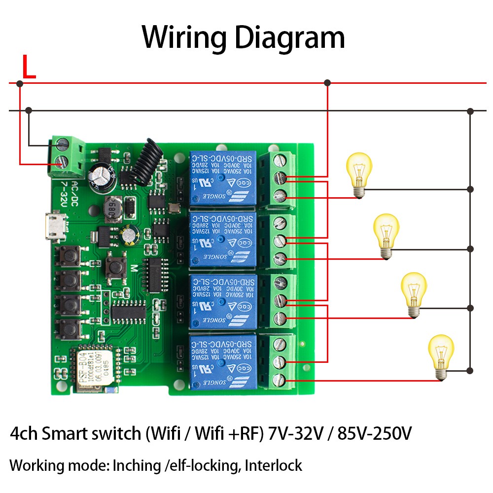 Smart WiFi Light Switch Garage Door Opener Controller 1/2/4 Gang RF 433 Module Tuya App Wireless Remote Control Work with Alexa