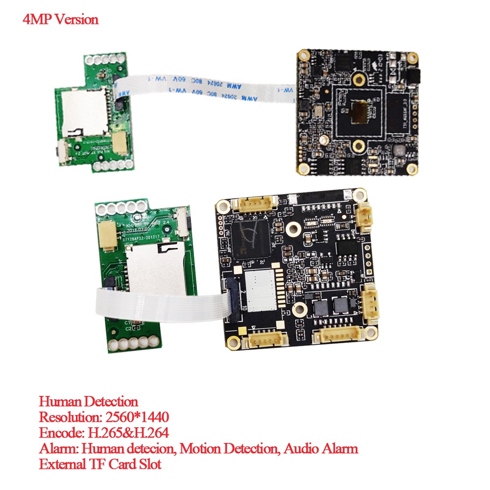 H.265 8MP 4K Starlight Wireless IP Camera Module, 5MP Human Detection WiFi Network Camera Board Two Way Audio TF Card RTSP