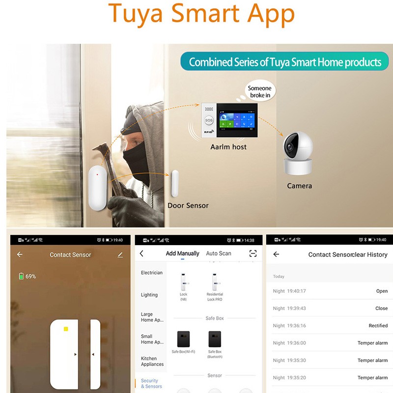 Tuya Smart WiFi Door Sensor Window Door Open/Closed Detector Tuya Smart Life APP Compatible with Alexa Google Home