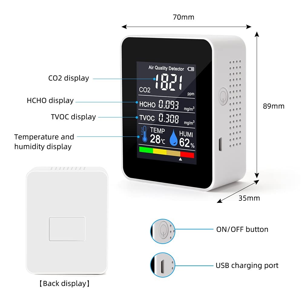 5 In 1 Formaldehyde Hcho Tvoc Tester Co2 Sensor Air Quality Monitor Indoor Detector