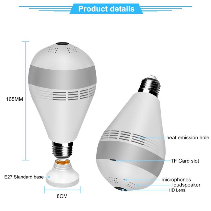 360 Degree Wireless Panoramic WiFi Camera Fisheye 3MP Night Vision Home Security IP Camera E27 Camera Audio Bulb