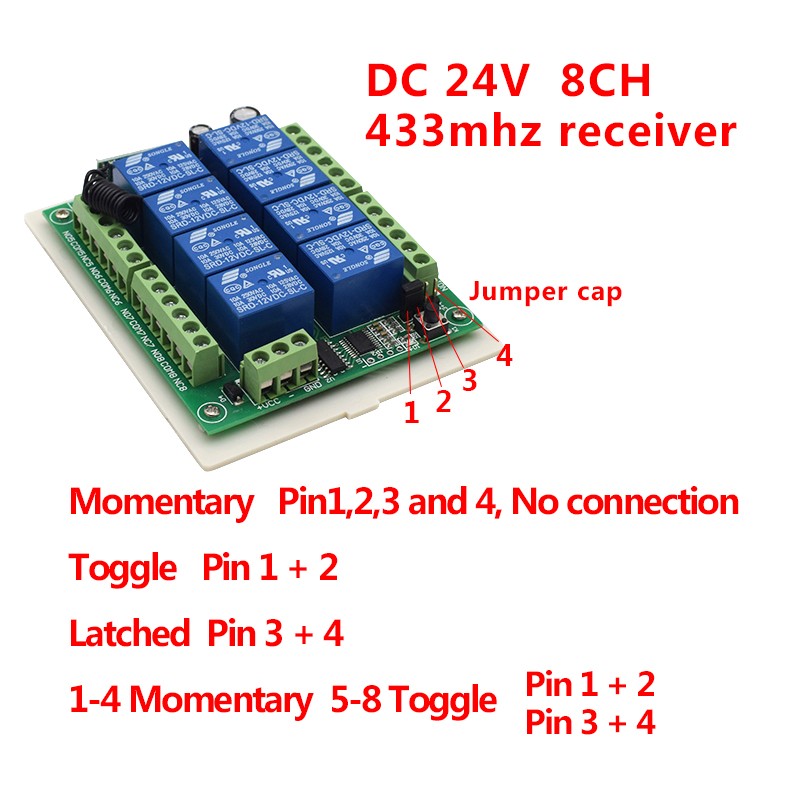 433MHz تيار مستمر 24V 8 قناة التتابع وحدة لاسلكية RF التحكم عن بعد التبديل الارسال + المتلقي