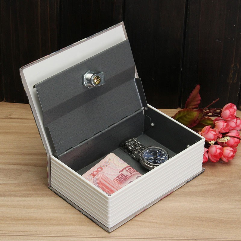 2022 Book Cabinets Fun Simulation Key Lock Book Box Metal Steel Cash Safe Secret Hidden Piggy Bank Storage Box (Size