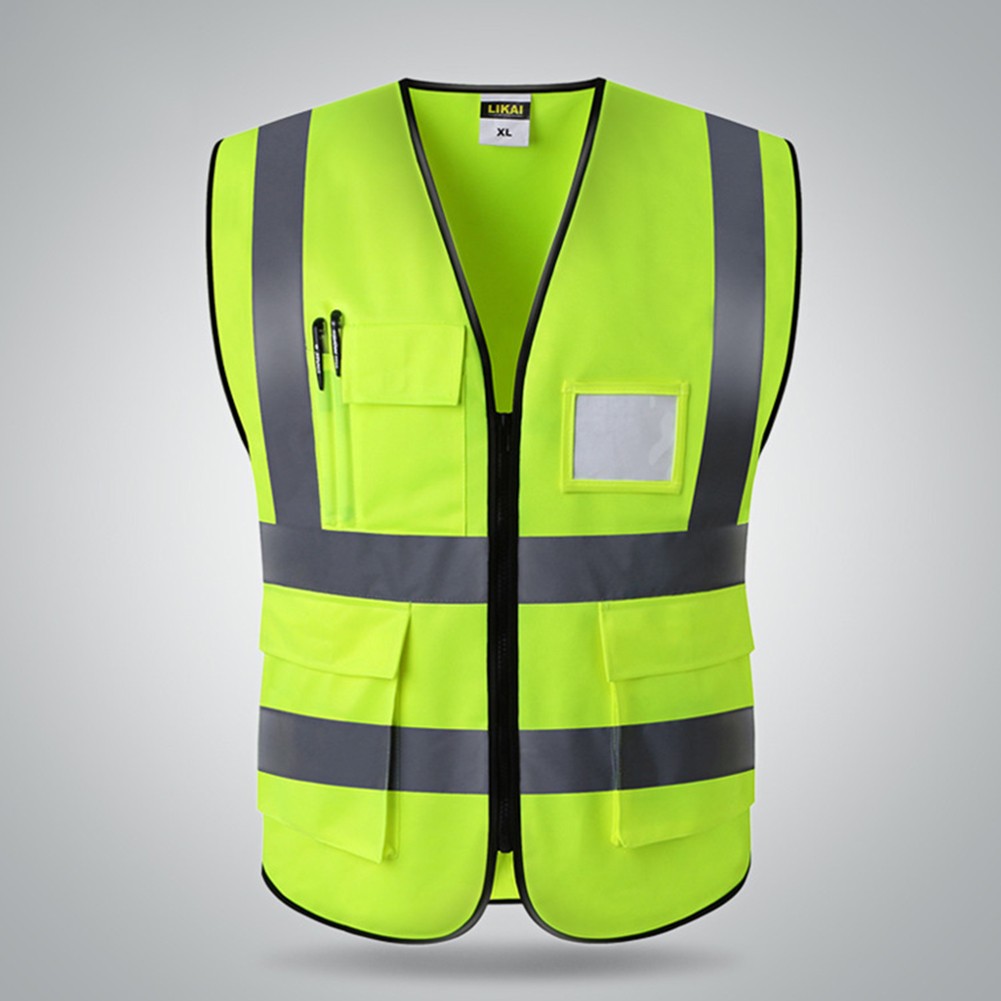 Reminder With Zipper Waistcoat Wear Resistant High Visibility Easy Clean Safety Vest Reflective Multi-Pocket Night Construction