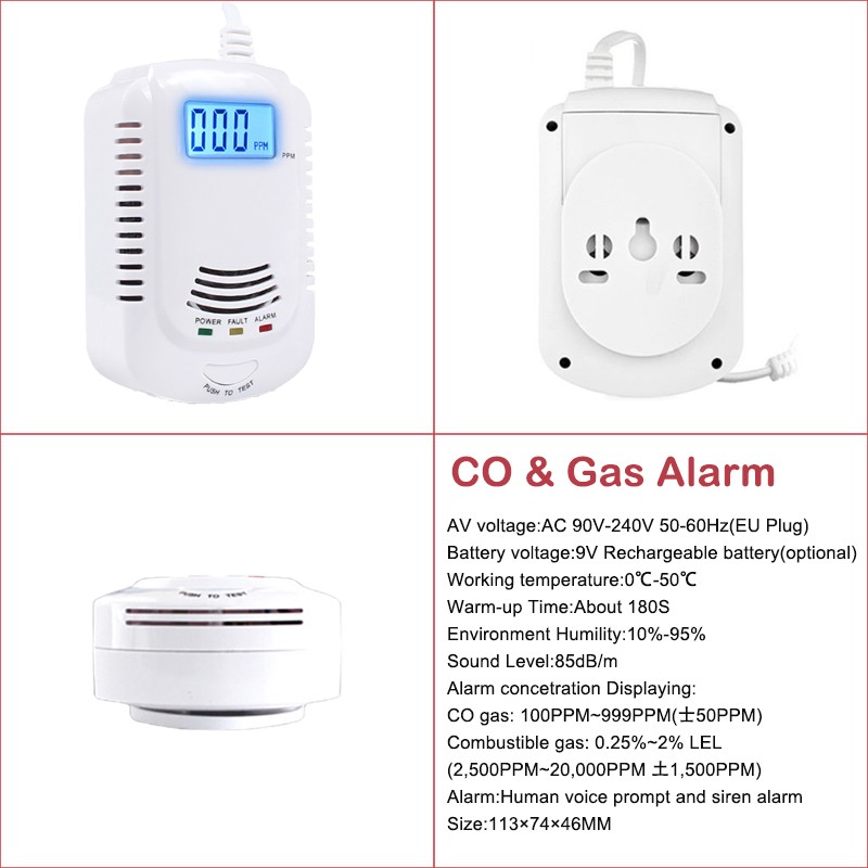 Security Protection Firefighter Carbon Alarm Monoxide Detector CO Sensor Home Gas Analyzer CH4 Butane Propane Gas Detector With EU Plug