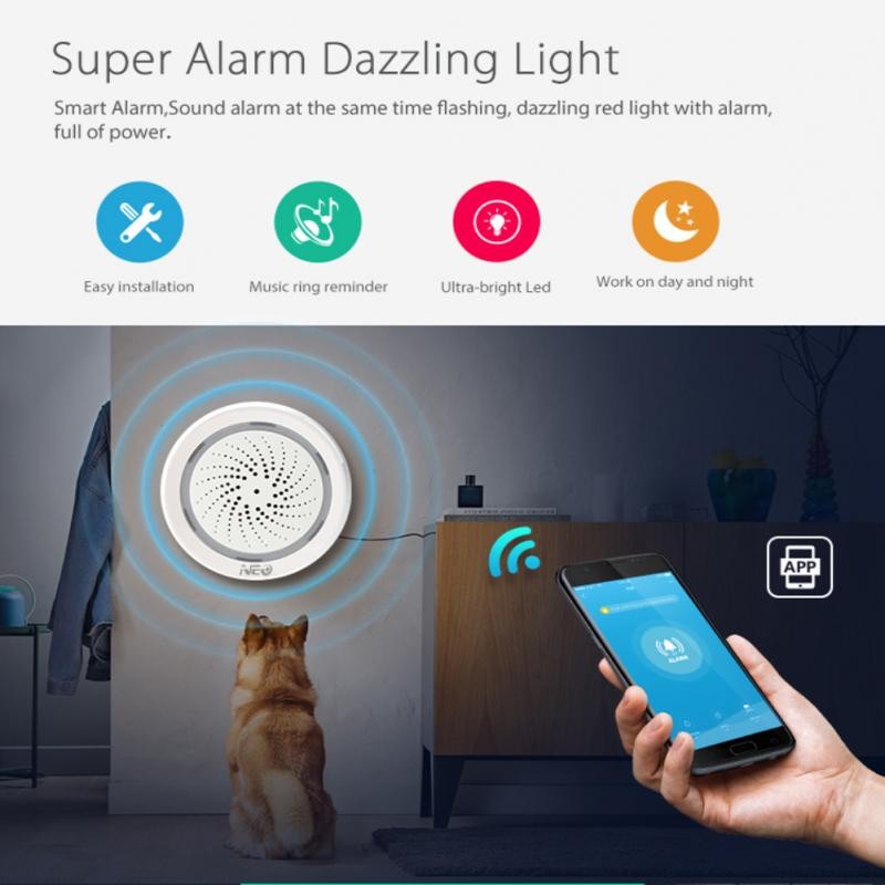 Tuya 3 in 1 WiFi Alarm Siren with Temperature Humidity Sensor Smart Home Wireless Sound Light Alarm Smart Life APP Push