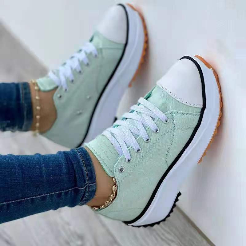 Canvas shoes women 2022 new fashionable canvas shoes breathable high-top casual women's shoes thick-soled lace-up shoes