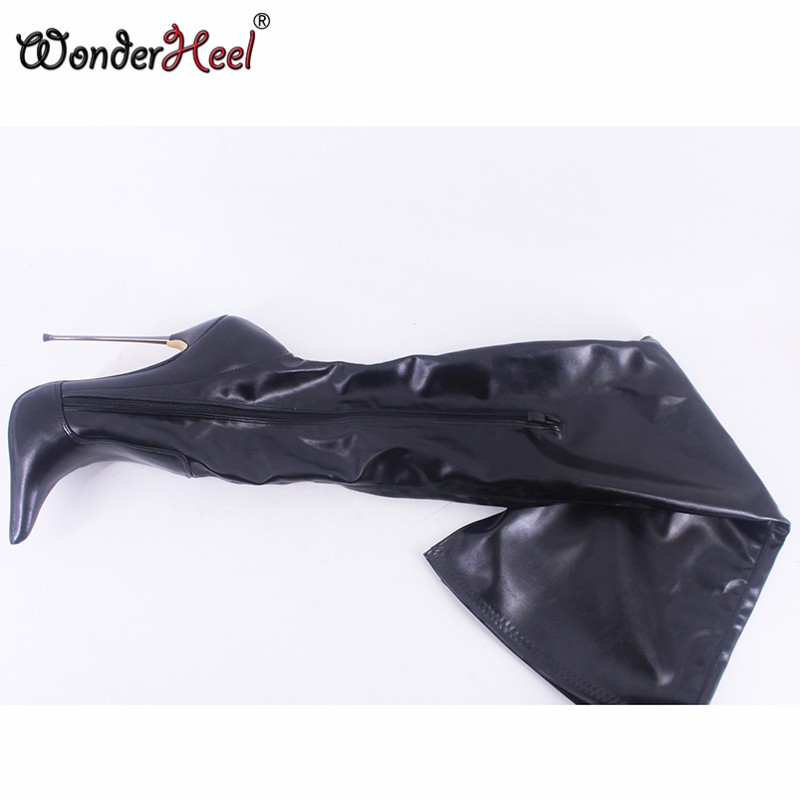 Wonderham New 16cm Ultra-thin Metal Heel Extreme High Heels Matte Leather Sexy Wonder Girls Nightclub Lace Up Over the Knee Boots