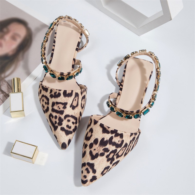 ZA Rhinestones Sandals Women Sexy High Heels Women Shoes Leopard Style Women Shoes Party Femme Shoes 2022 Summer New Sandals