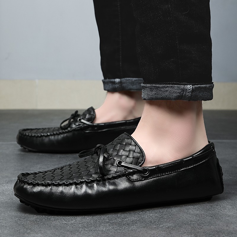 Men Casual Shoes Brand 2020 Genuine Leather Mens Loafers Moccasins Comfortable Breathable Slip On Driving Shoes Black