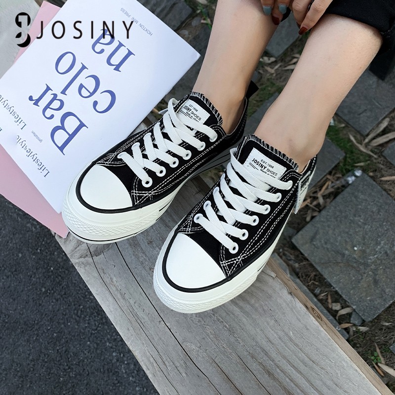 JOSINY 2022 Women's Canvas Thick Sole Flat Shoes Black Simple Style Casual Sneakers Female