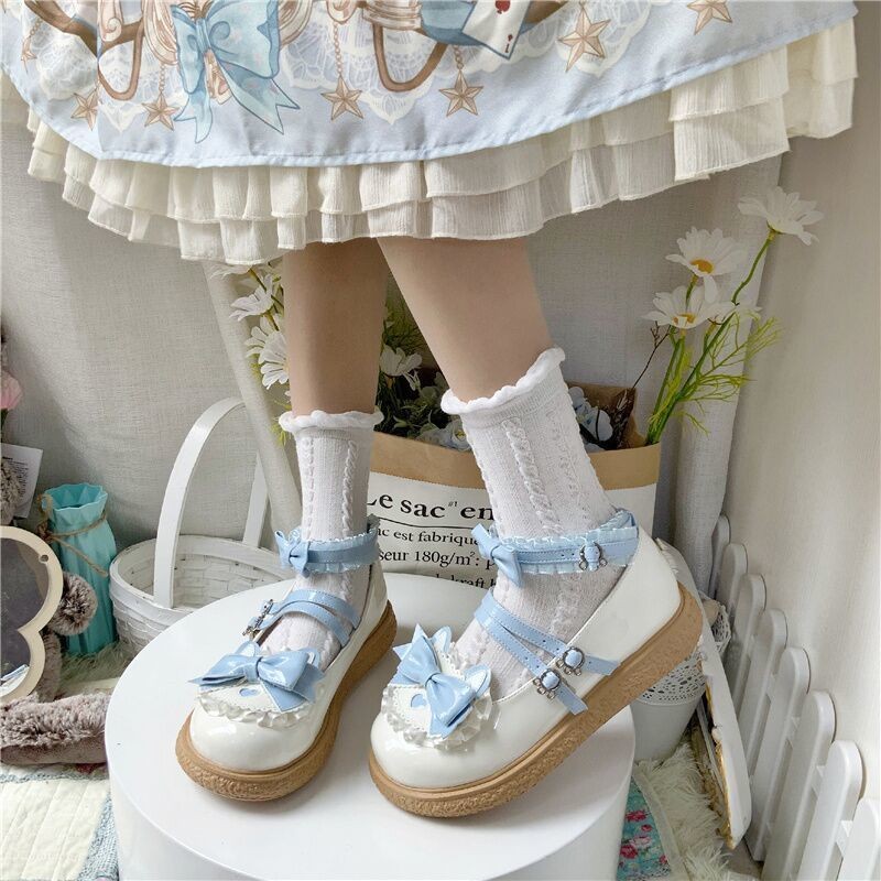 Kawaii Lolita Shoes Femme Fashion Lace Zapatillas Mujer 2021 Autumn Heart Patchwork Woman Flats Mix Color Buckle Women's Shoes