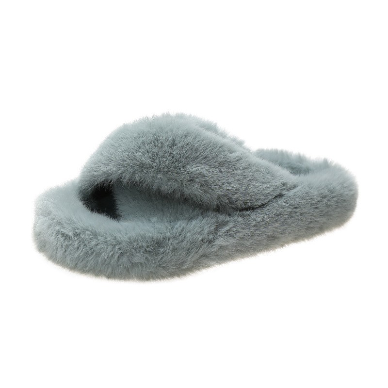 Furry Slippers Fur Slides For Women Faux Fur Sliders Out Keep Warm Shoes Woman Strap Shoes Female Casual Flat Home Shoes