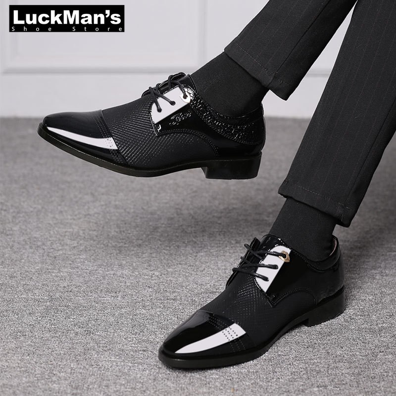 LuckMan Men Dress Shoes Fashion PU Leather Shoes Men Brands Wedding Oxford Shoes For Men Breathable Men Formal Shoes