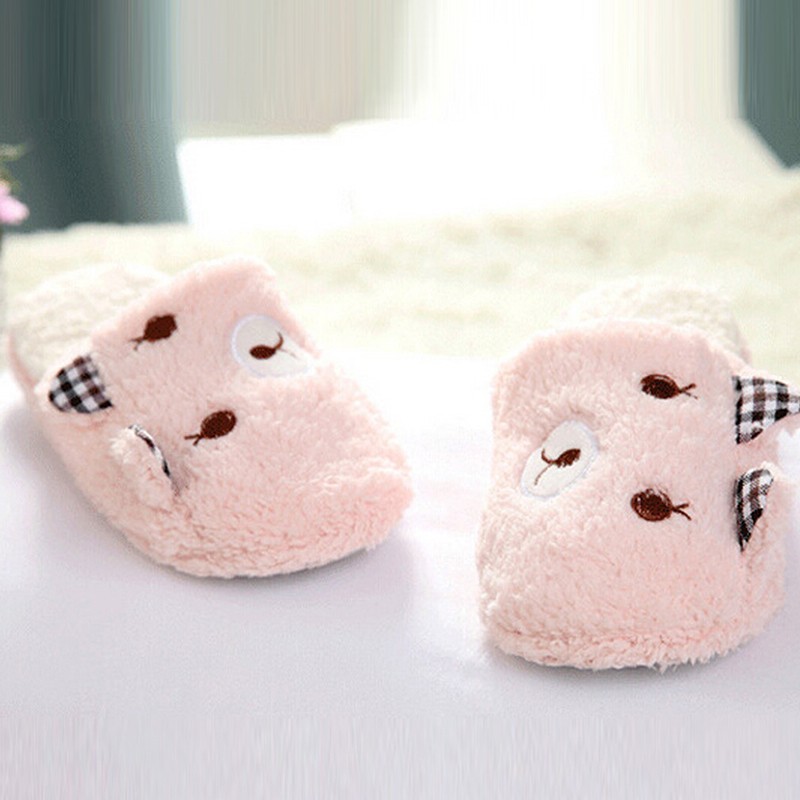 Women Plush Short Winter Slippers Cotton Bear Flat Shoes Home Bedroom Home Soft Velvet