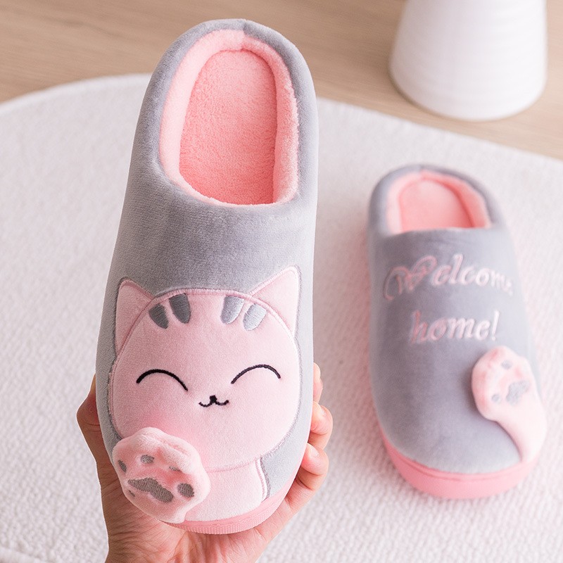 Winter Women Slippers Cartoon Lucky Cat Shoes Fluffy Plush Warm Non-slip Cotton Slippers Home Indoor Couple Fashion Shoes Female