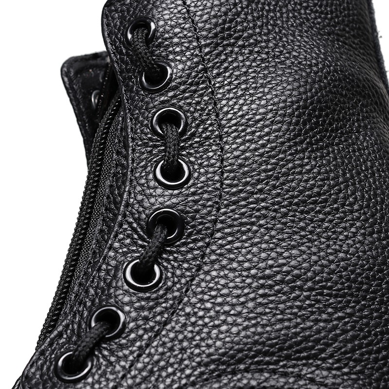 Genuine Leather Boots Women Winter Platform Martin Boots Ladies Plus Size Height Increasing Punk Boots Thick Soled Zipper Boot