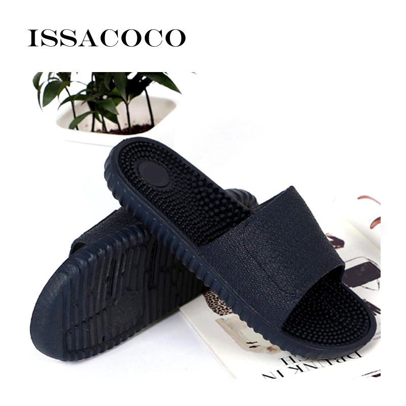 ISSACOCO الرجال شقة داخلي نِعال تدليك الرجال المنزل عدم الانزلاق نِعال تدليك Zapatos Hombre شاطئ الوجه يتخبط الرجال الشرائح