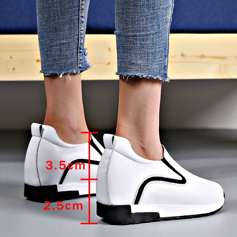 Fashion Women Chunky Slip-on Solid Shoes Increase Comfort Platform Shoes Woman Outdoor Casual Non-slip Ladies Leather Shoes