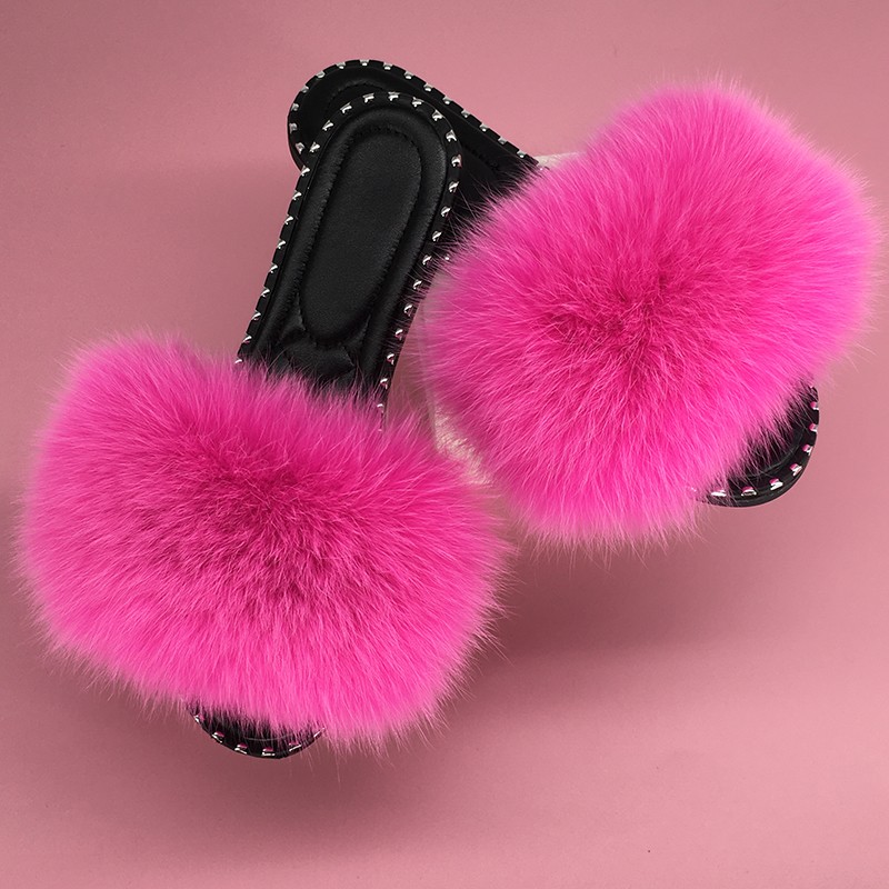 women flip flops summer fluffy slippers luxury real fur slides for women fluffy sliders jelly shoes woman flat sandals with fur