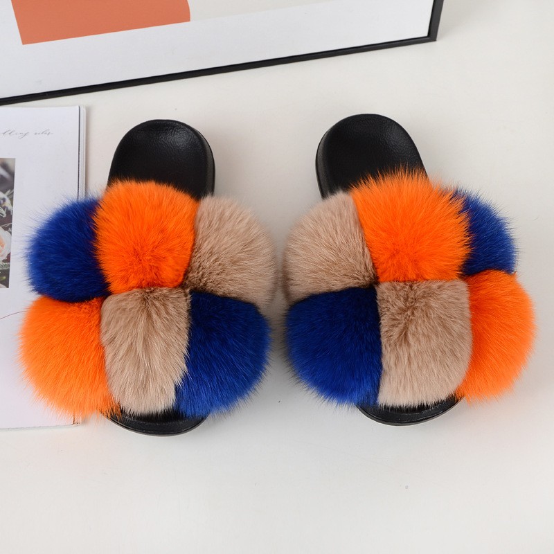 Natural Fur Slippers Women Home Fluffy Slippers House Furry Slides Luxury Summer Flip Flops with Real Fur Wholesale Dropshipping